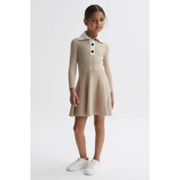 Reiss Other - Reiss Girls Ribbed Knit Malani Sweater Dress Beige Size 6–7Y Preppy School‎